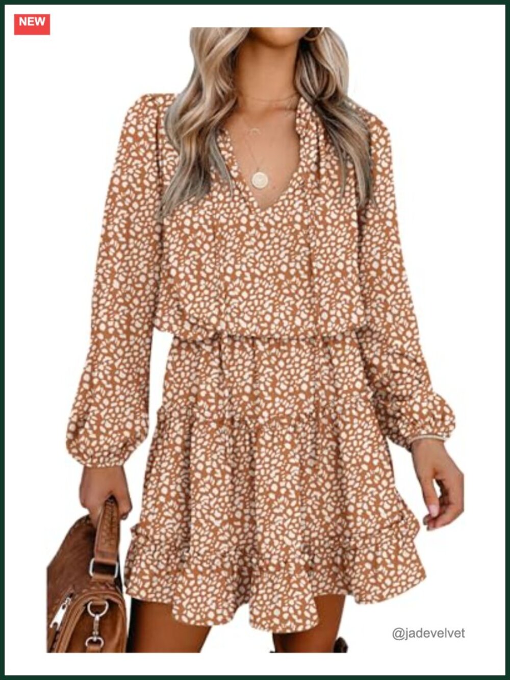 Long Sleeve Tie V Neck Ruffle Tiered Swing Dress for Women